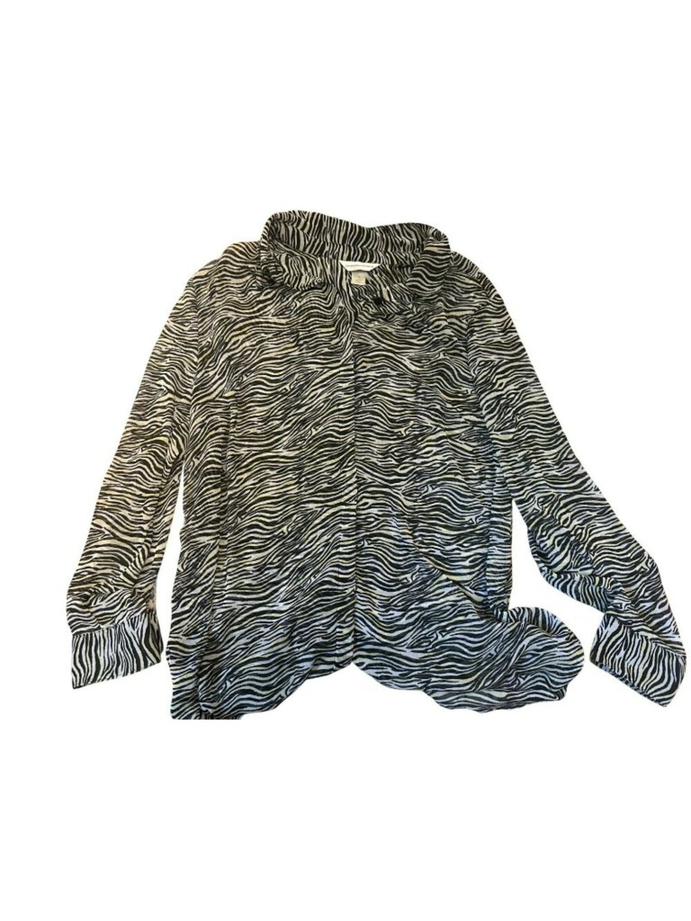 Christopher & Banks Womens Button-Up Blouse 1X Sheer Zebra Print Safari Bold